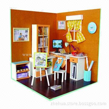 DIY wooden house/doll house with light and simulation furniture